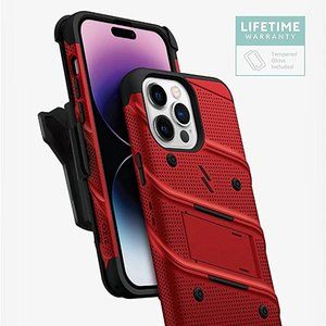 ZIZO Bolt Bundle - iPhone 14 Pro Max 6.7" Case with Tempered Glass & Holster RED